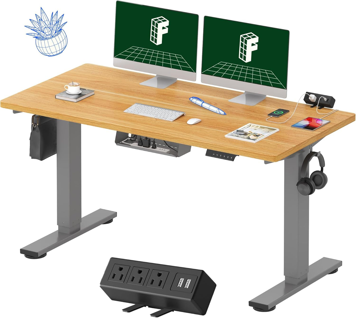 FLEXISPOT EN2 Electric Stand Up Desk with Power Strip and Memory