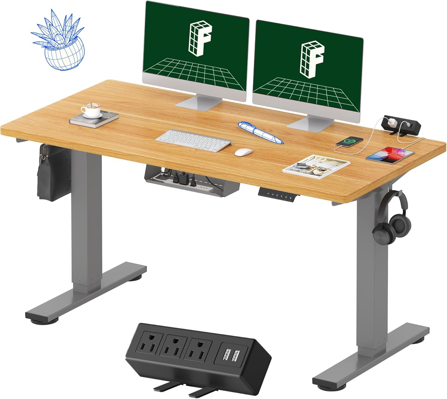 FLEXISPOT EN2 Electric Stand Up Desk with Power Strip and Memory