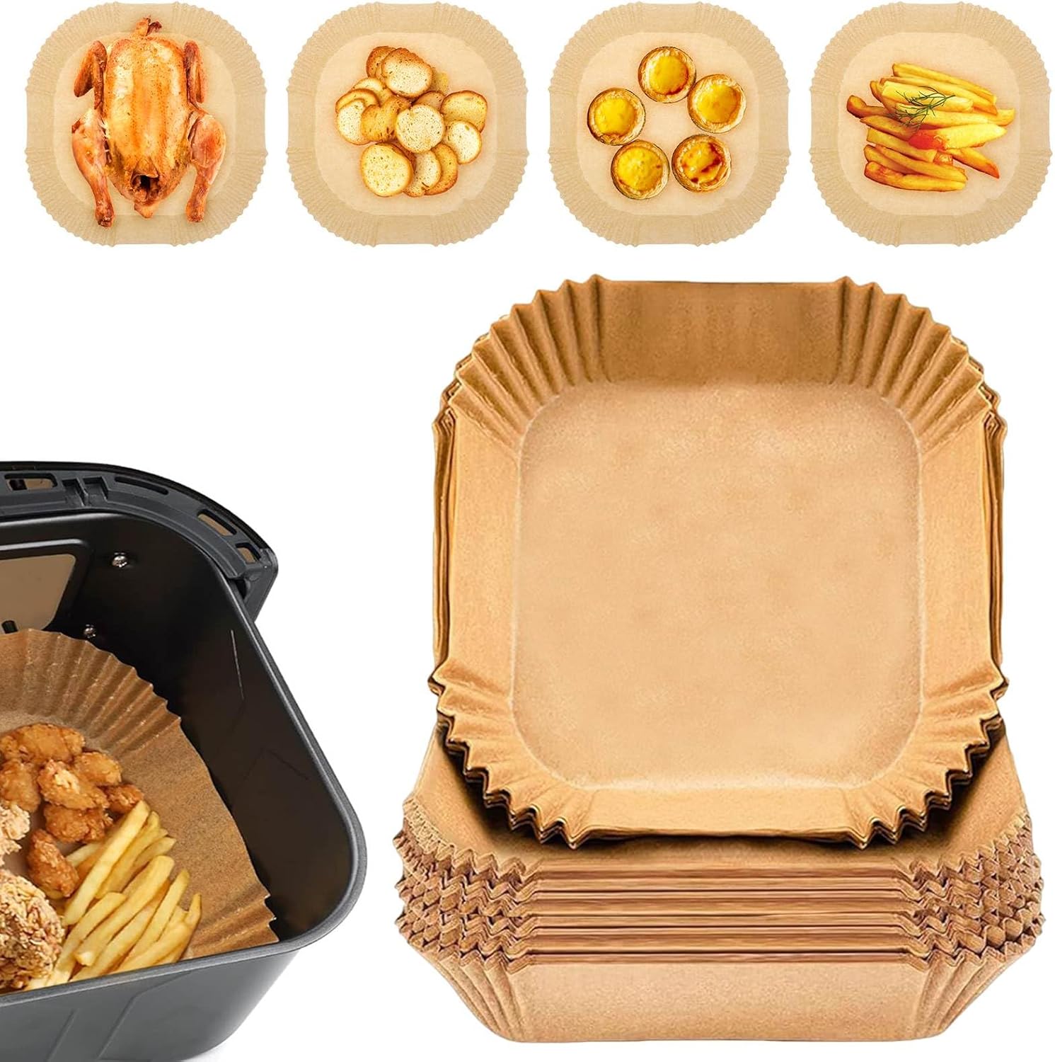 200pc Non-Stick Air Fryer Liners: Oil Proof & High Temp Resistant