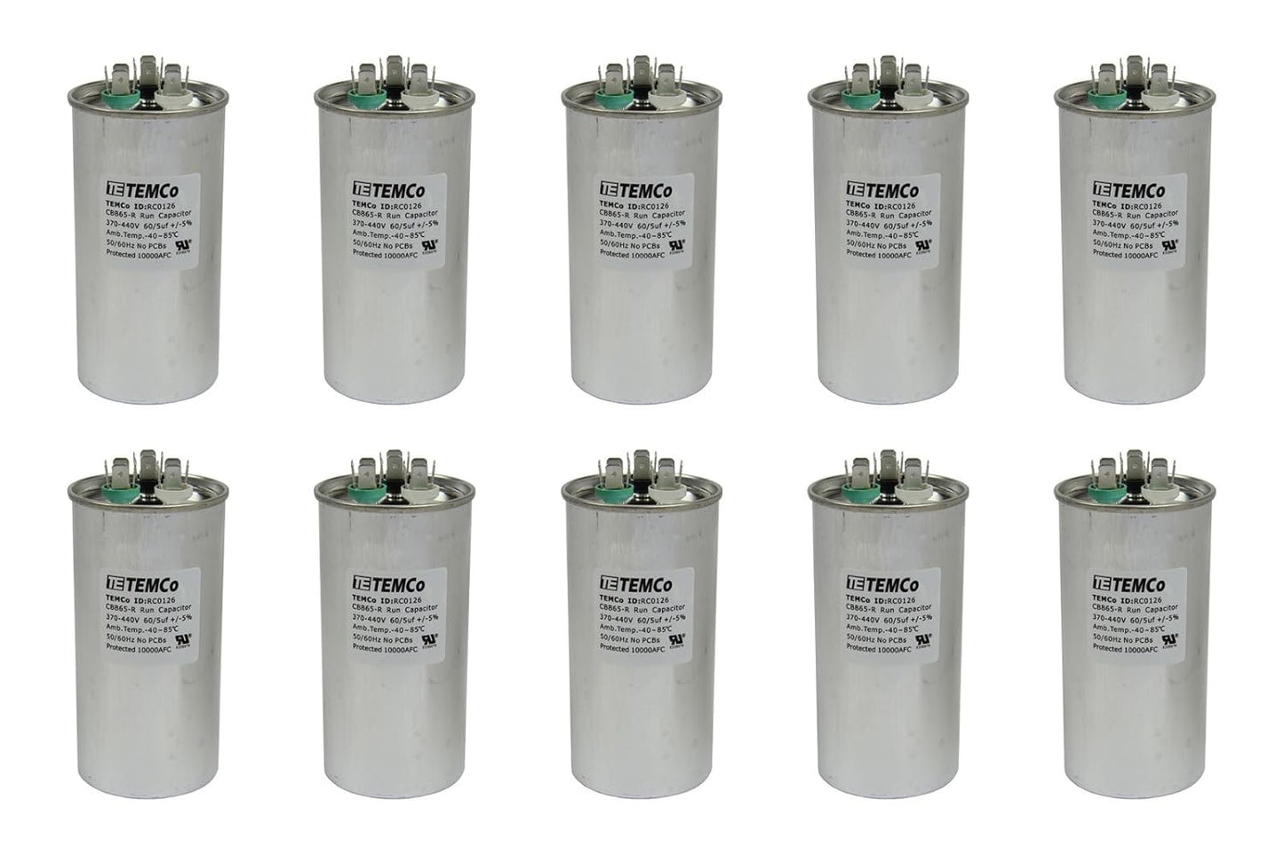 10 Pack 60+5 uF Dual Run Capacitor for HVAC Applications