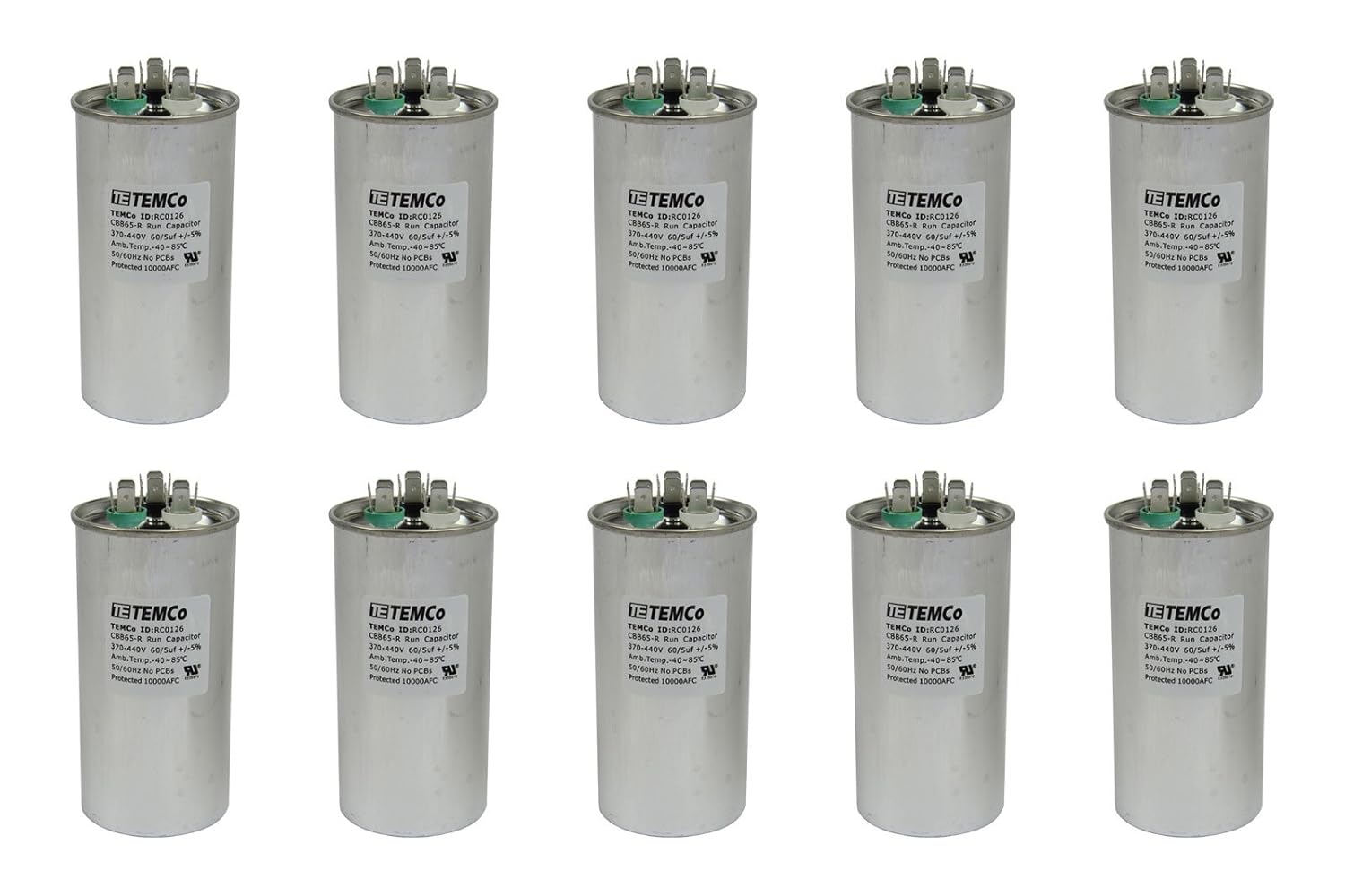 10 Pack 60+5 uF Dual Run Capacitor for HVAC Applications