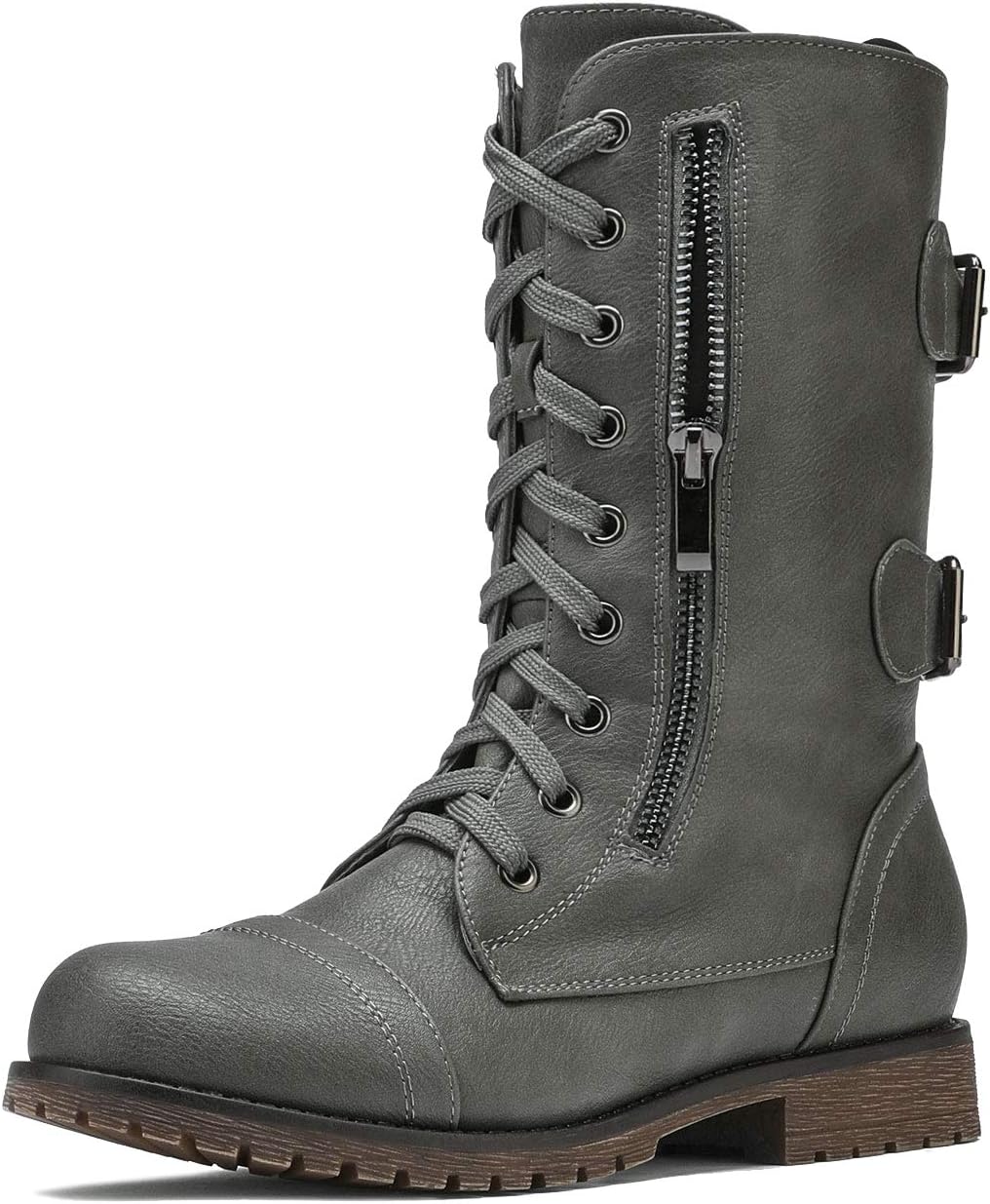 DREAM PAIRS Women's Mid Calf Lace Up Military Combat Boots