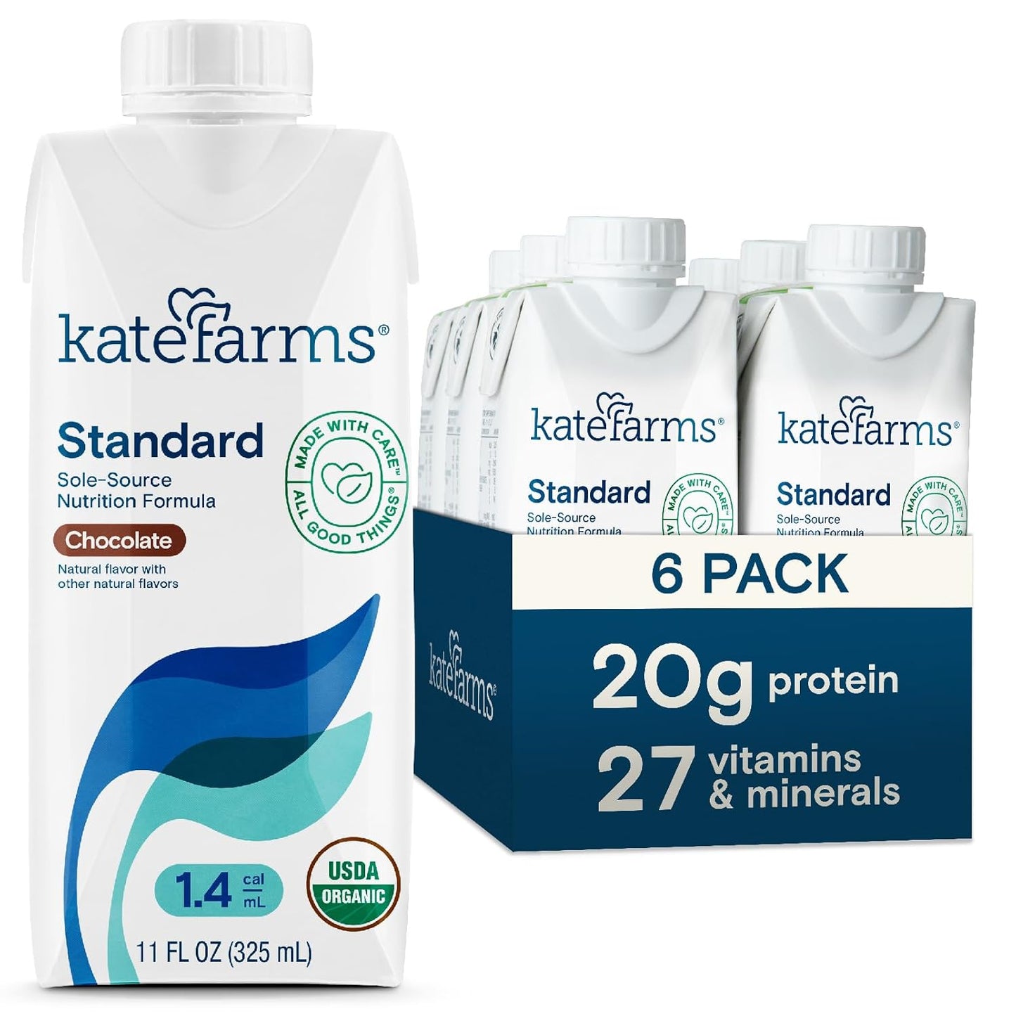 KATE FARMS Organic High Calorie Nutrition Shake, Chocolate Flavor
