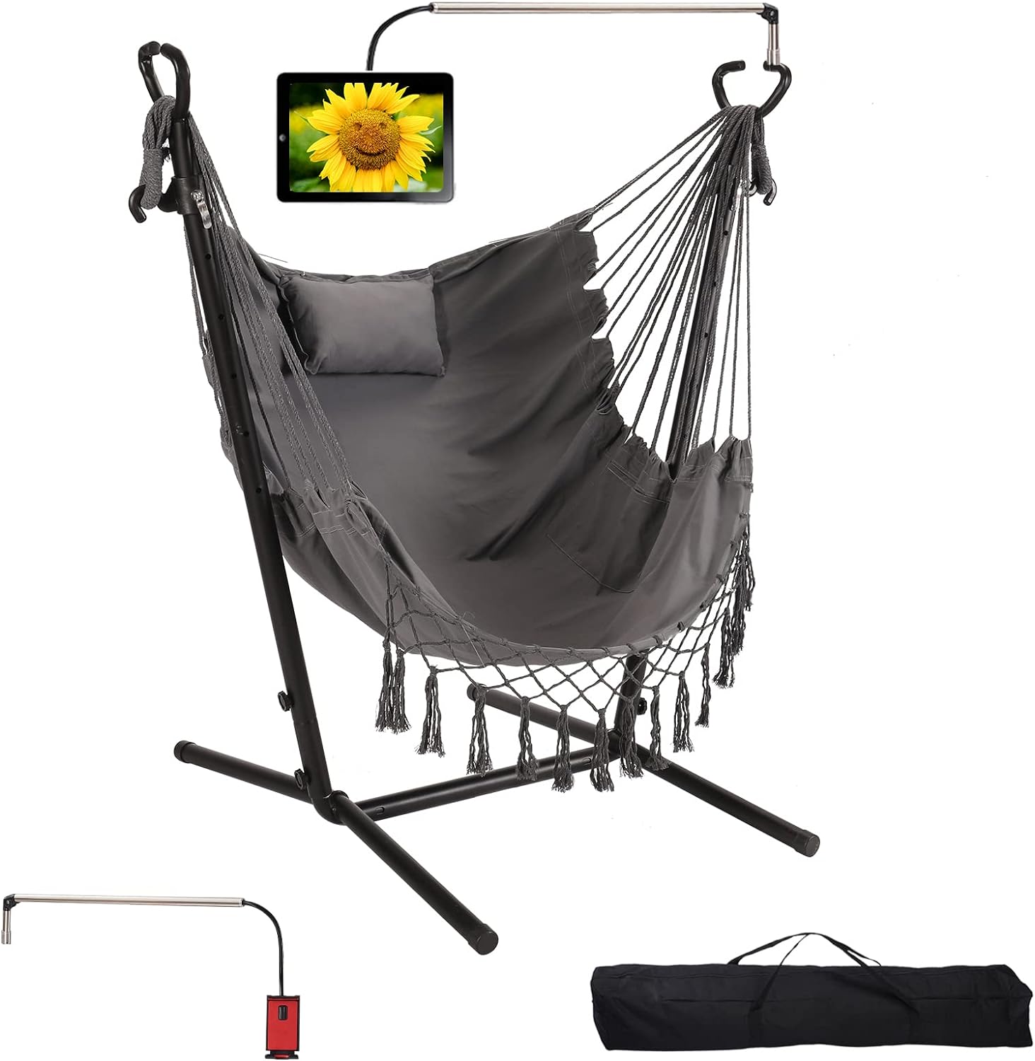 Handmade Macrame Hammock: Phone Holder, 400lbs Capacity