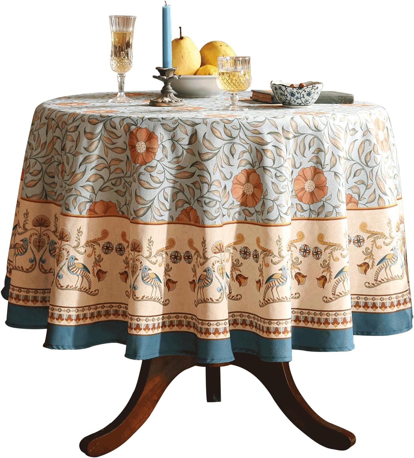Designer French Linen Blue Round Table Cloth for Every Occasion