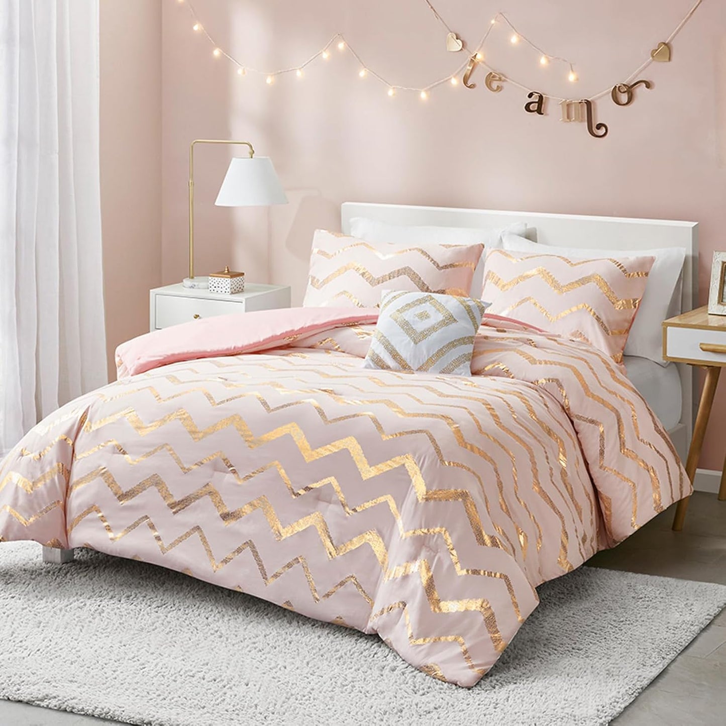 Codi Twin Comforter Set for Teen Girls in Pink and Gold Glam