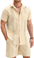 Men Linen Sets Outfits - Stylish Short Sleeve Cuban Shirts
