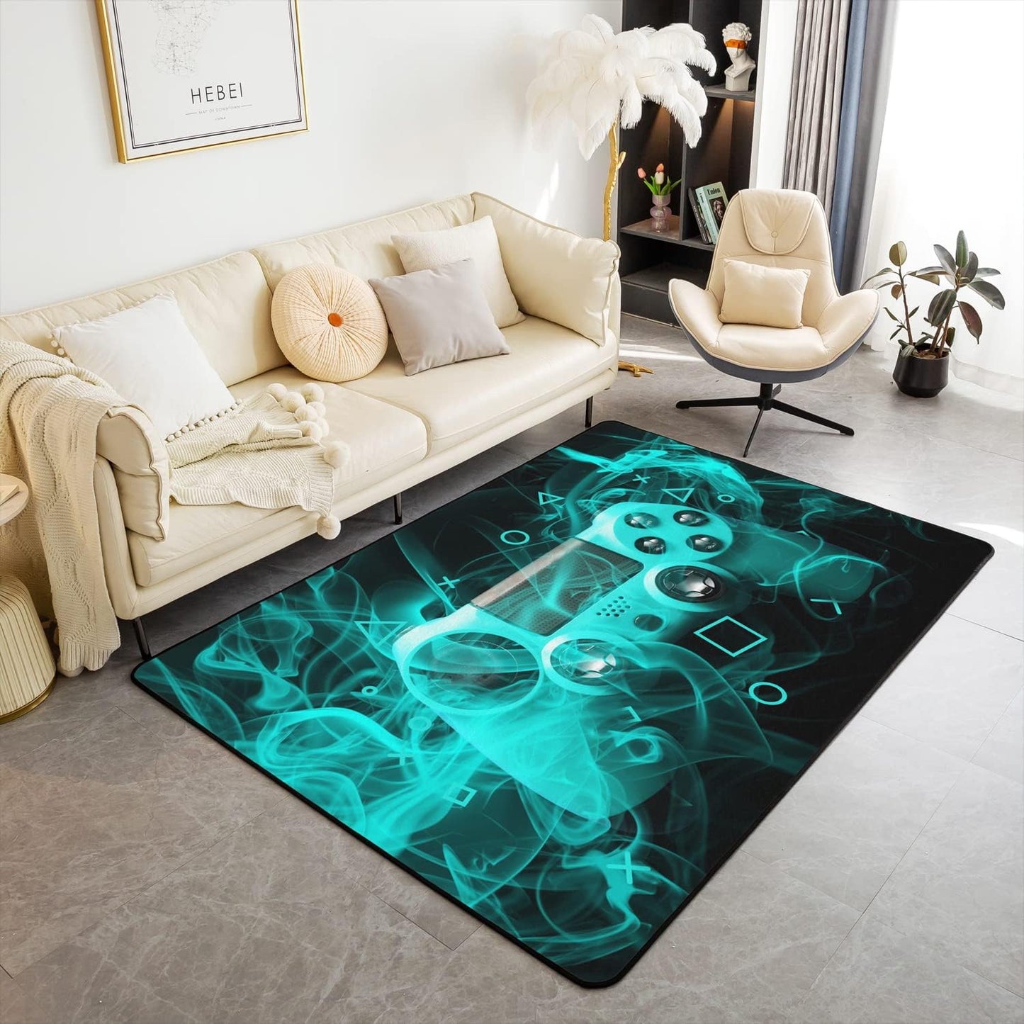 Teal Gamer Controller Rug: Ultimate Gaming Accent!