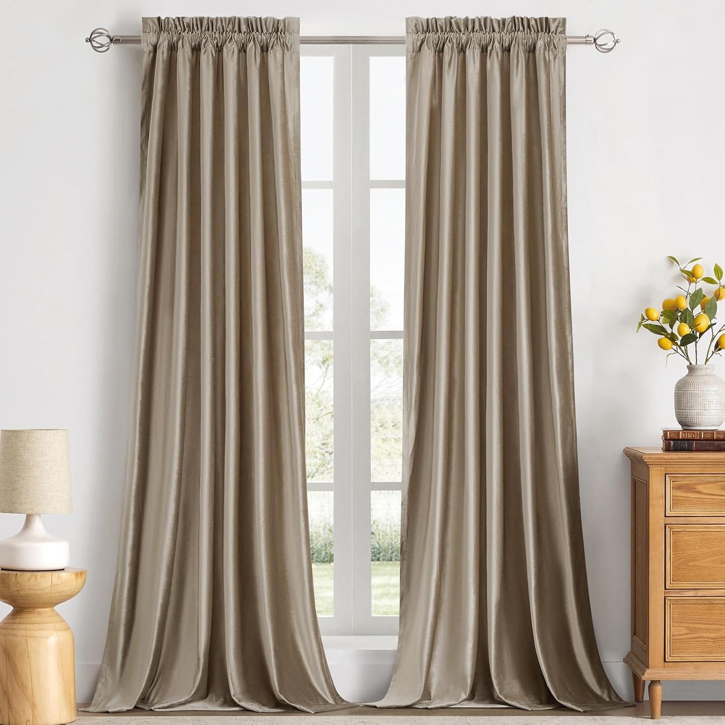 Taupe Velvet Blackout Curtains for Luxury Living Rooms and Bedrooms