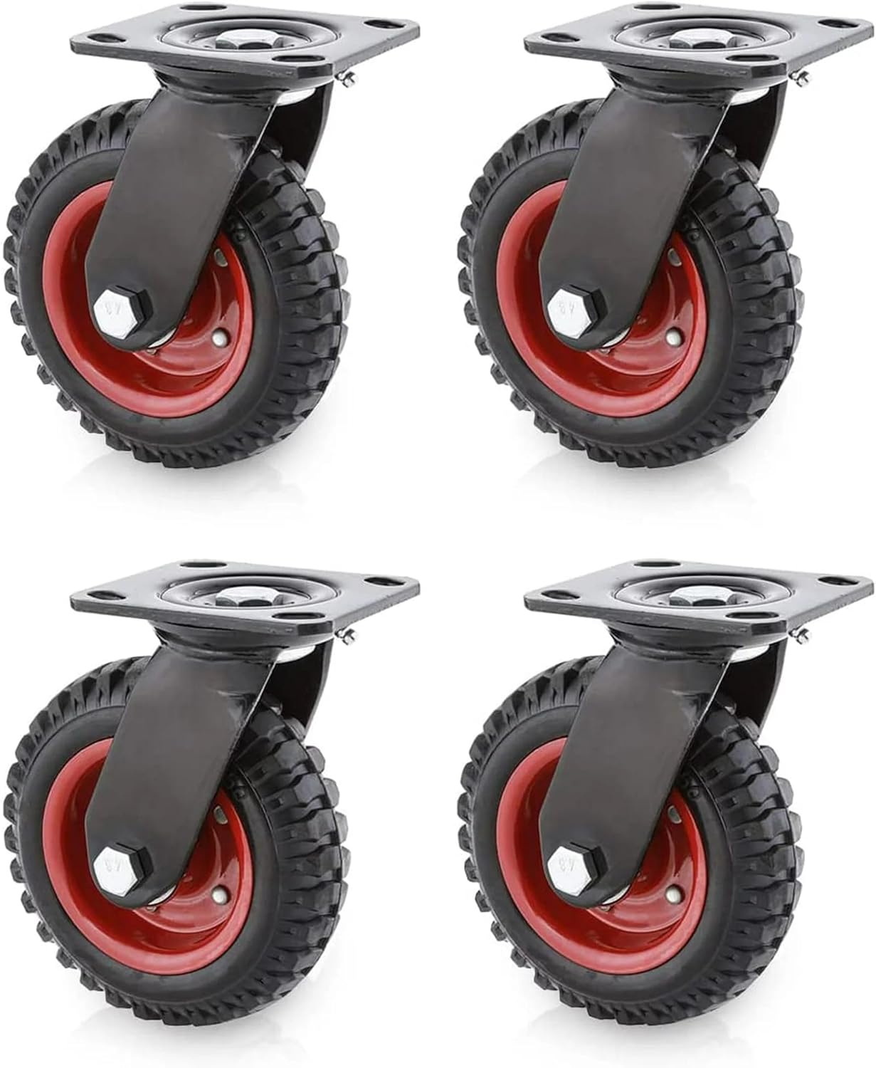 POWERTEC 8 Inch Heavy Duty Swivel Plate Caster Wheels Set