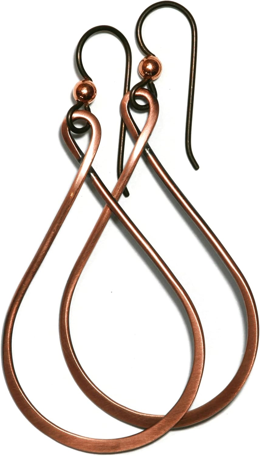 Antique Copper Teardrop Hoop Earrings - Handmade and Hypoallergenic
