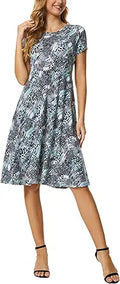 Urban CoCo Women's Vintage Short Sleeve High Waist Flared Midi Dress