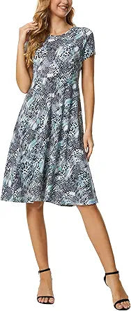 Urban CoCo Women's Vintage Short Sleeve Flared Midi Dress