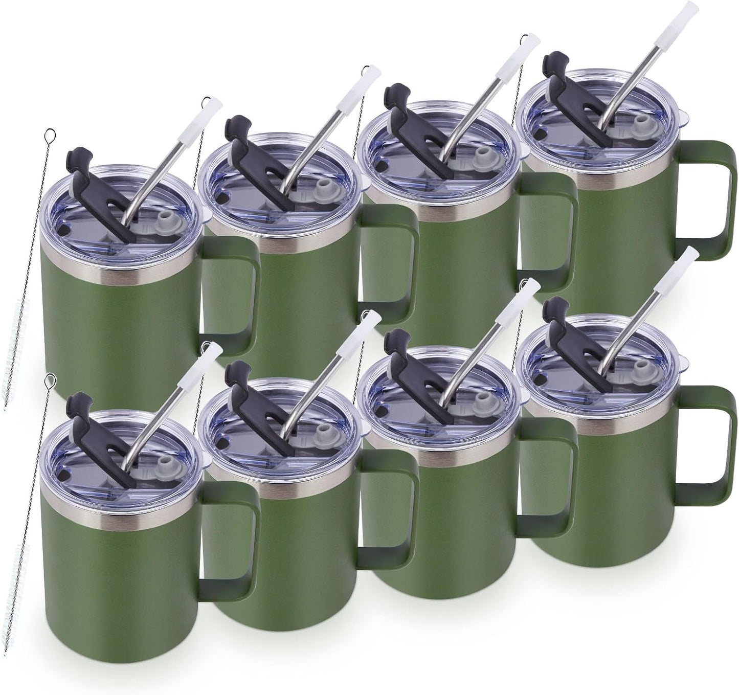 Volhoply 12oz Insulated Coffee Mug with Flip & Straw Lid Set