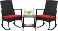 Flamaker Rocking Chair Outdoor PE Rattan Patio Chair with Glass Table