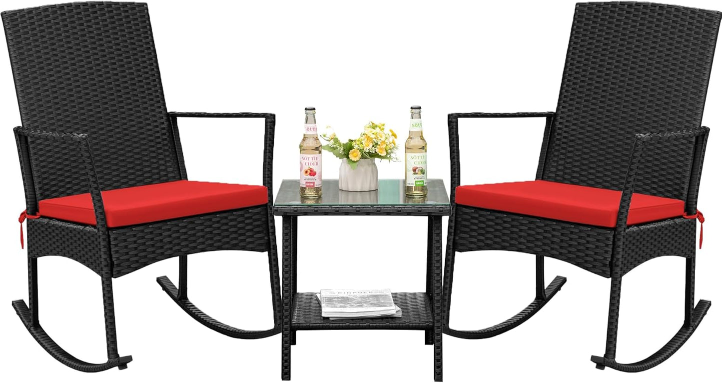Flamaker Rocking Chair Outdoor PE Rattan Patio Chairs for Comfort