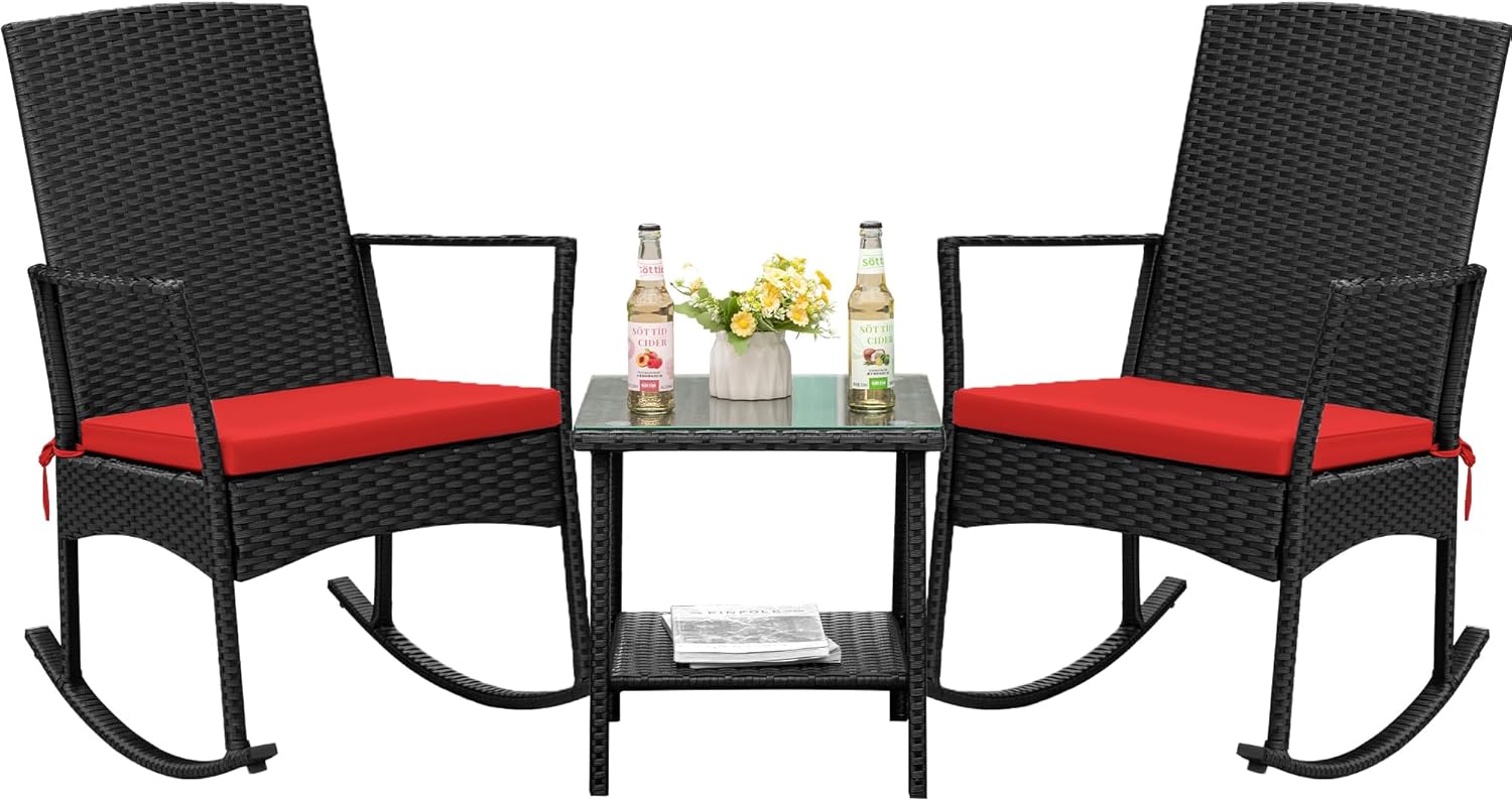 Flamaker Rocking Chair Outdoor PE Rattan Patio Chairs for Comfort