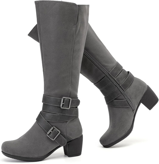 Women's Knee High Boots with Chunky Heel for Fall and Winter