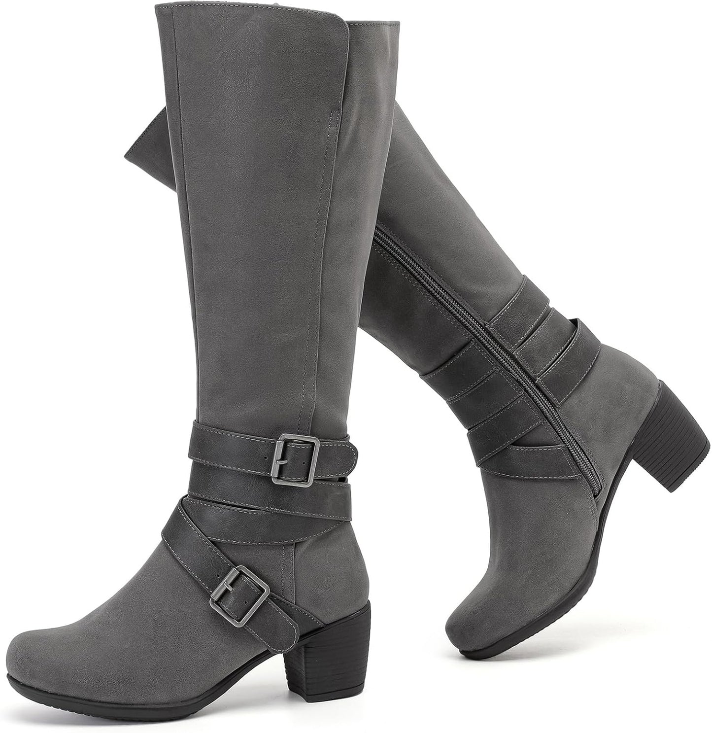 Women's Knee High Boots with Chunky Heel for Fall and Winter