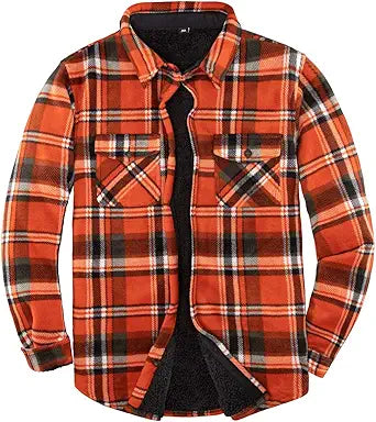 ZENTHACE Men's Warm Sherpa Lined Fleece Plaid Flannel Shirt Jacket