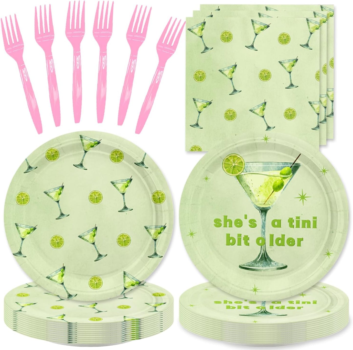 Martini Bachelorette Party Set - 48pcs Green Cocktail Supplies
