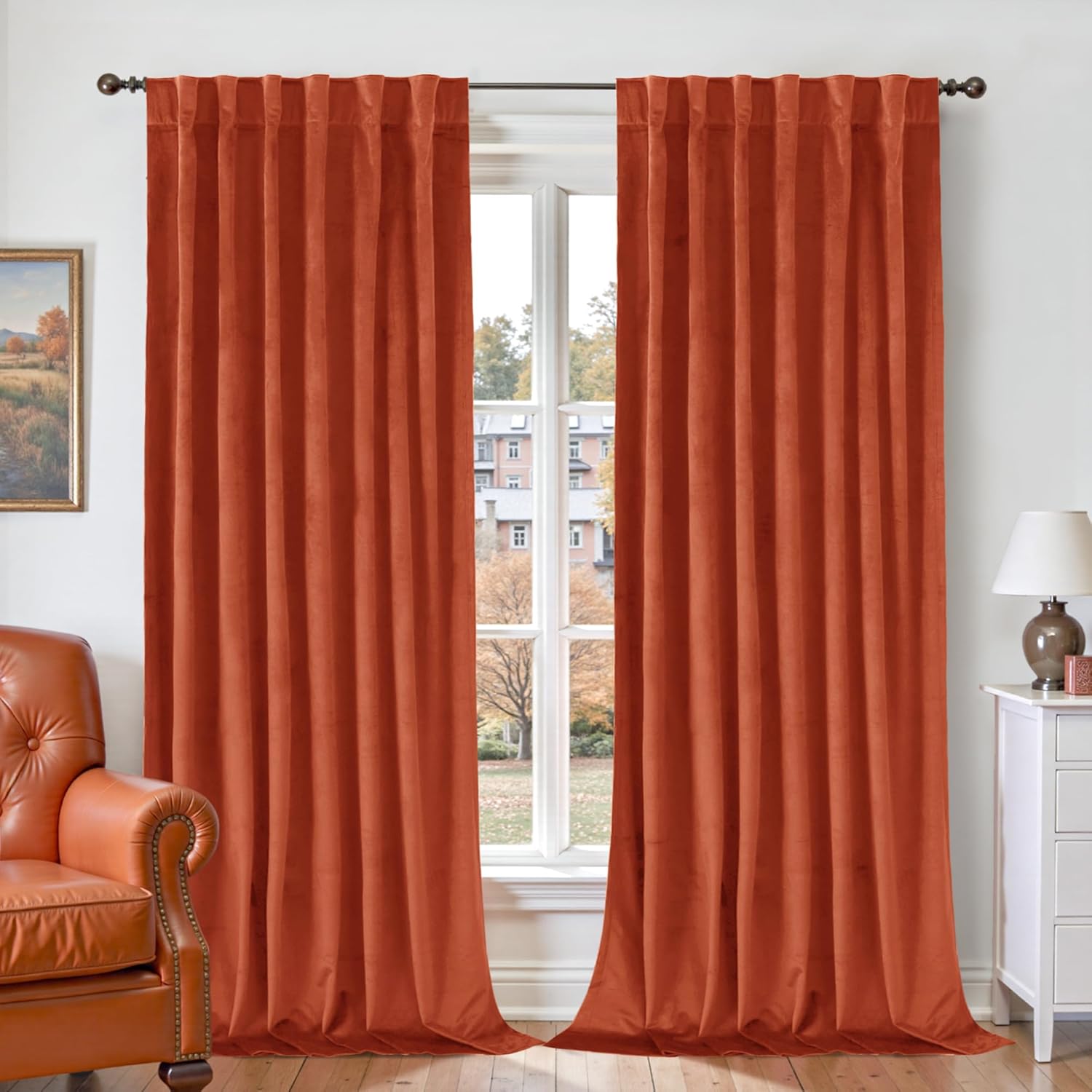 Luxurious Terracotta Velvet Curtains for Elegant Living Spaces