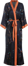 Long Silky Floral Kimono Robe for Women - Lightweight One Size