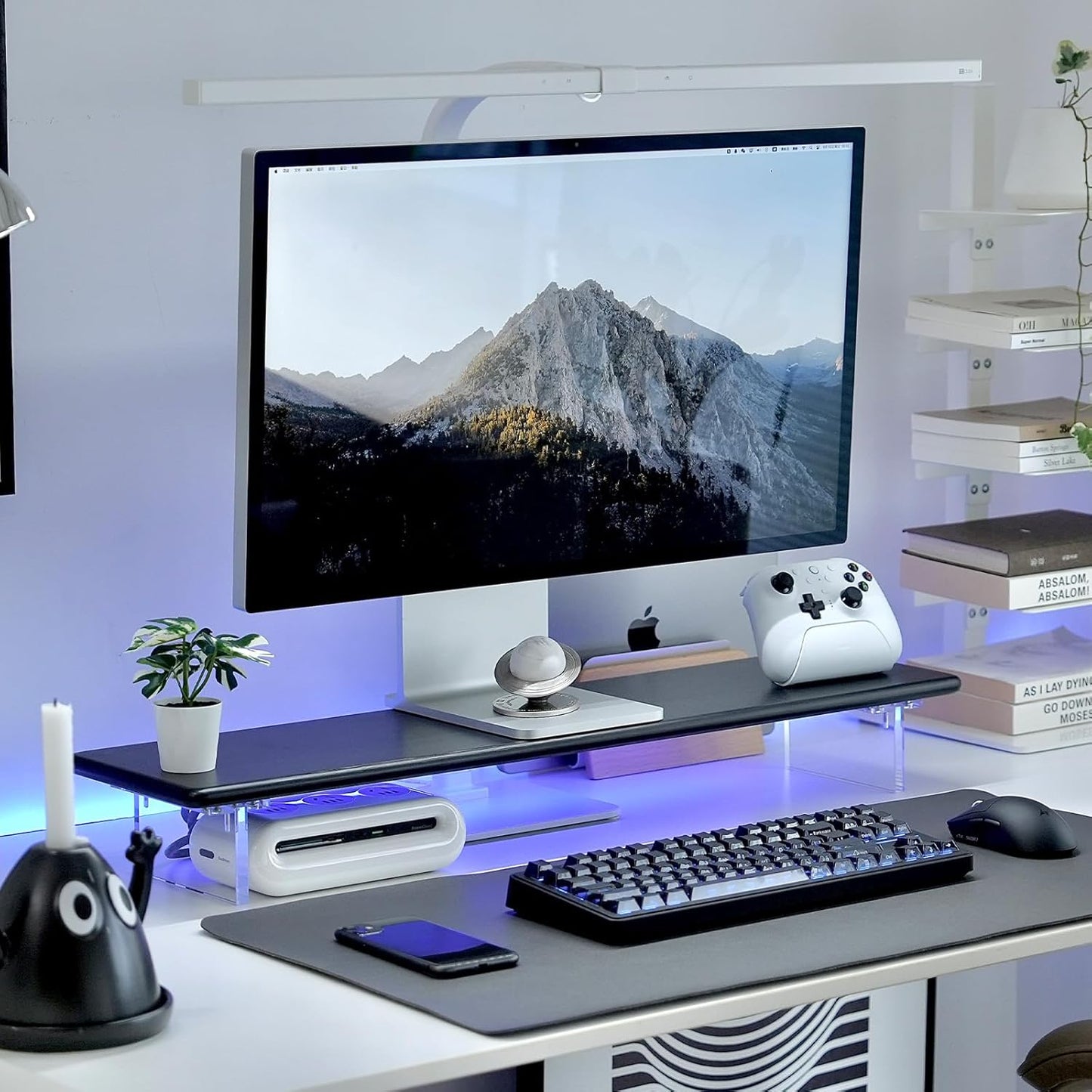 Bamboo Monitor Stand Riser with RGB Lights for Desk Setup