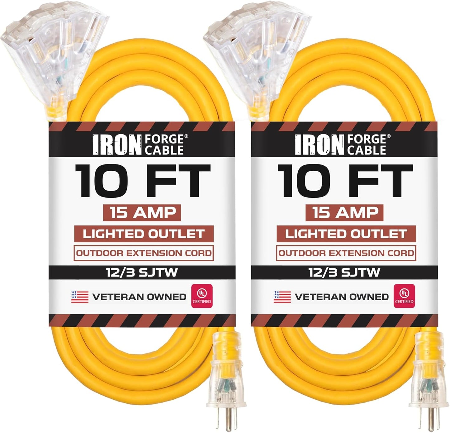 10 Foot Lighted Outdoor Extension Cord with 3 Outlets - Heavy Duty