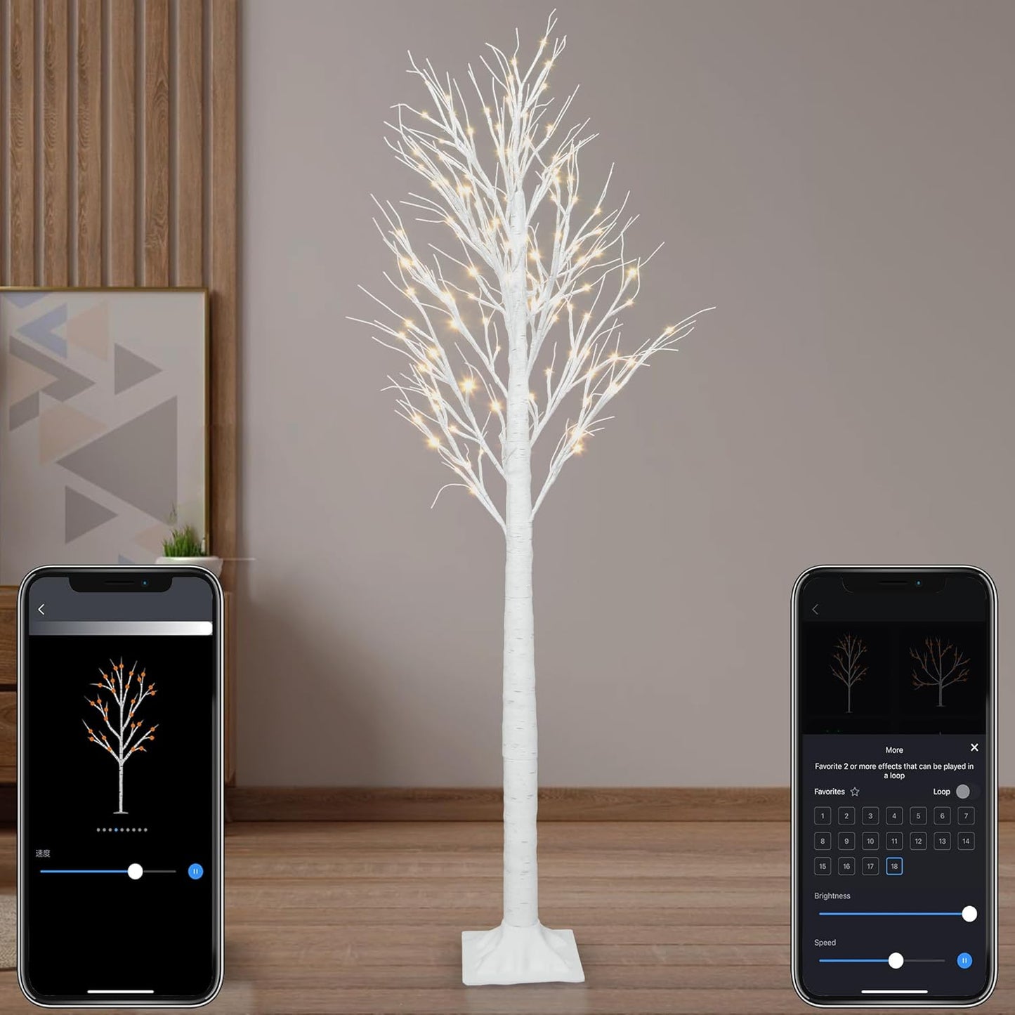 Smart Lighted Birch Twig Tree with 120 LEDs for Holidays