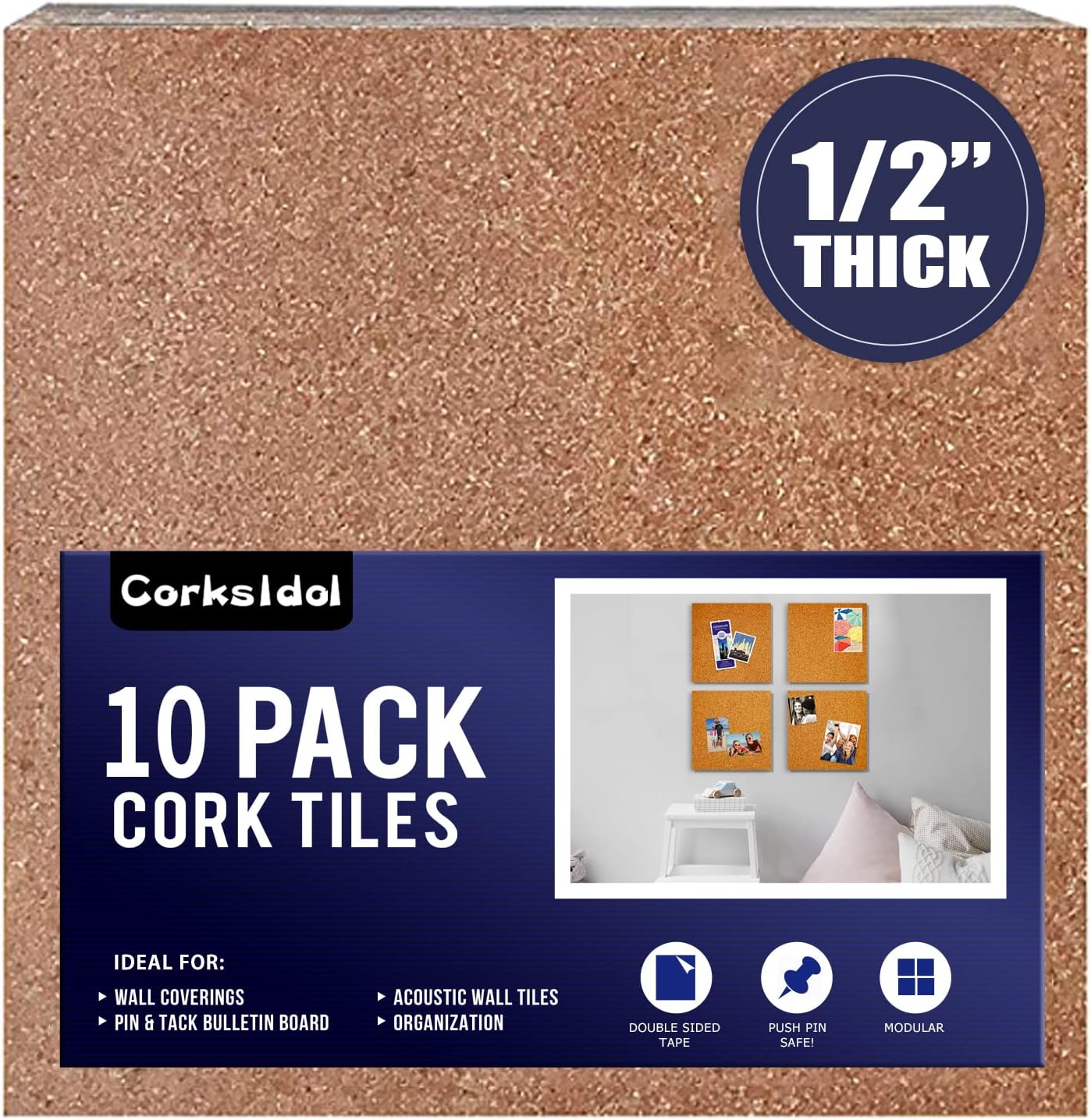 Corksidol Cork Tiles 12x12 Ultra Strong Self Adhesive 10 Pack