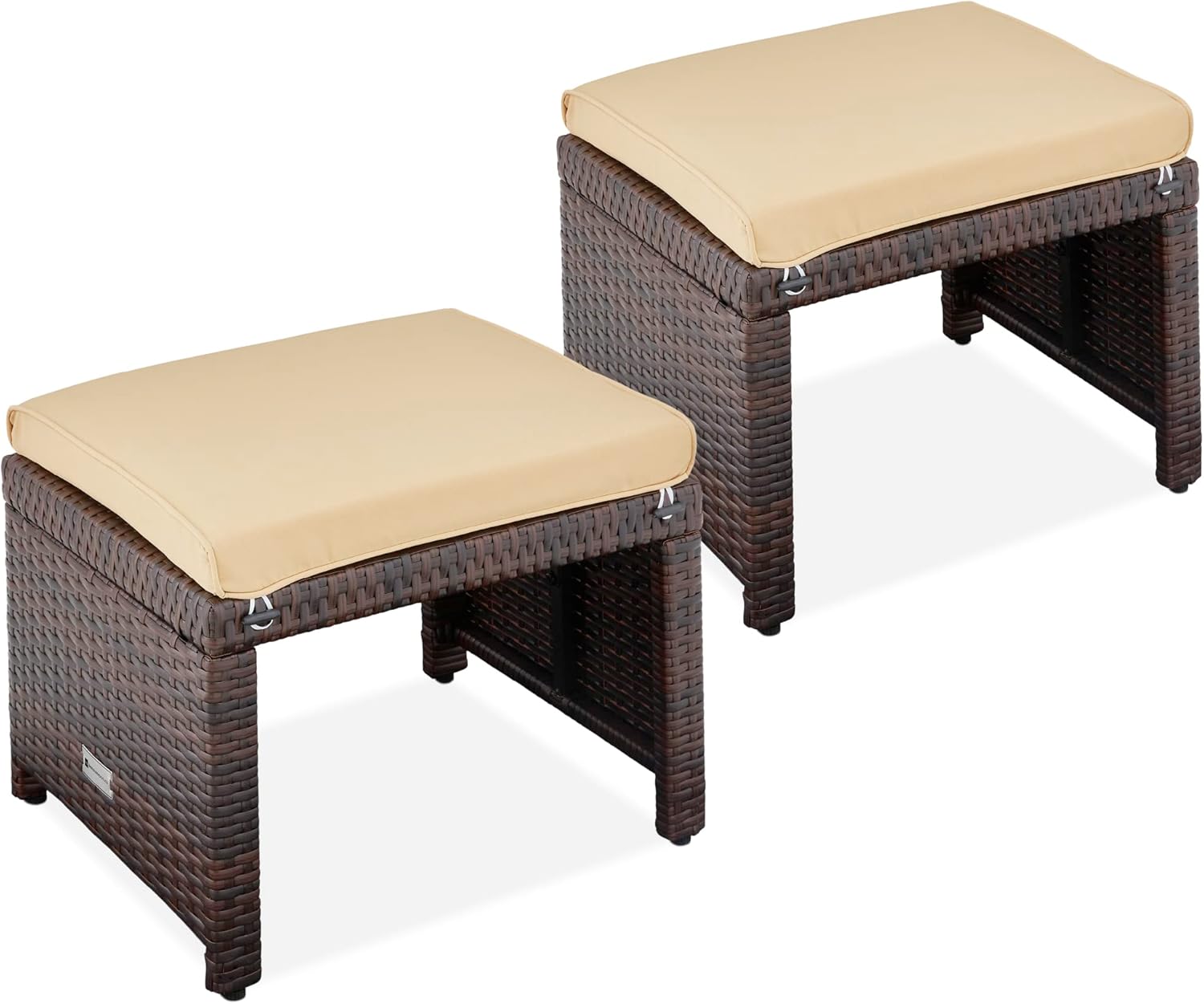 Set of 2 Wicker Ottomans for Outdoor Furniture and Seating
