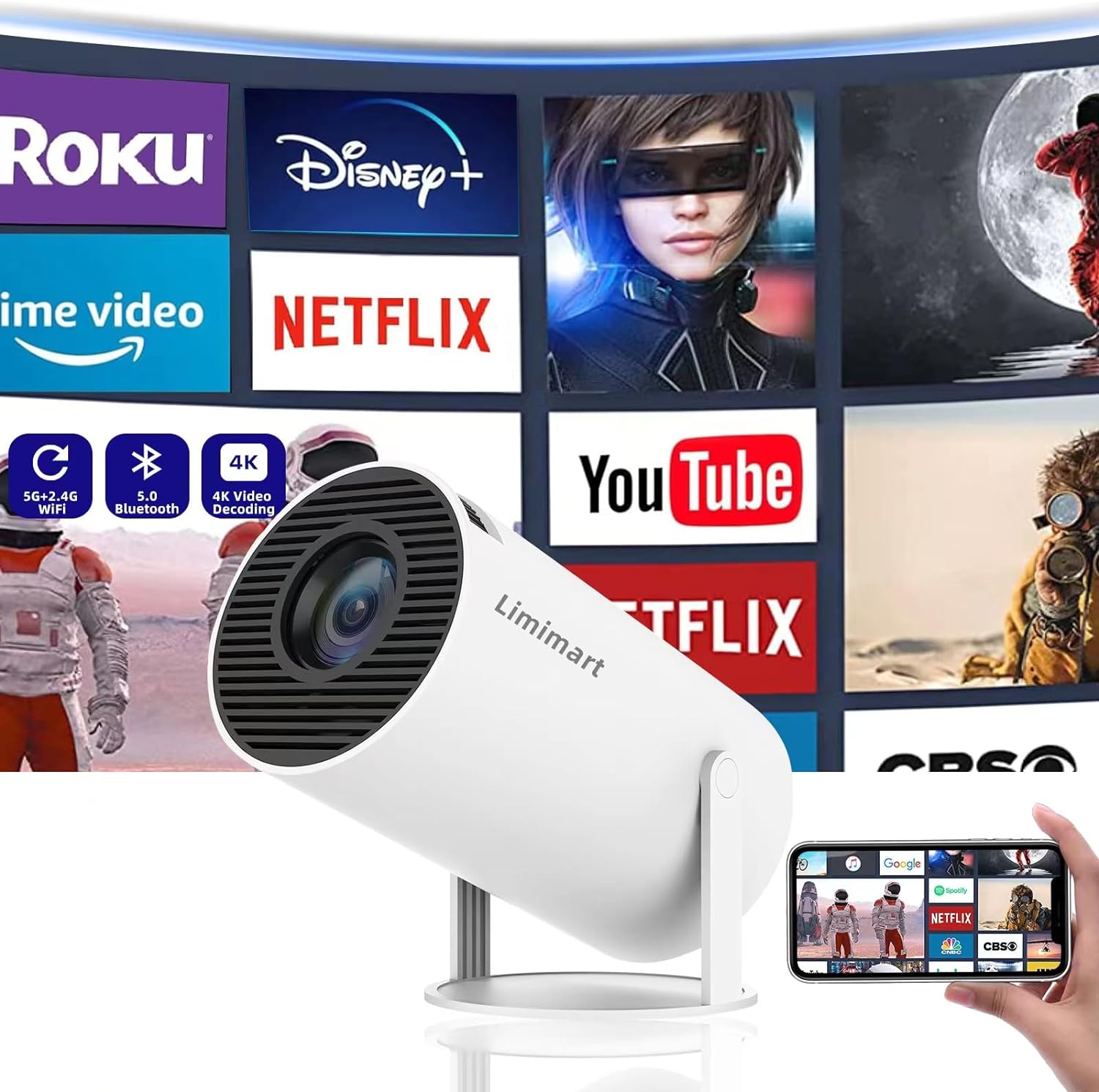 Limimart 5G WiFi Projector with 4K Support & Bluetooth Speaker