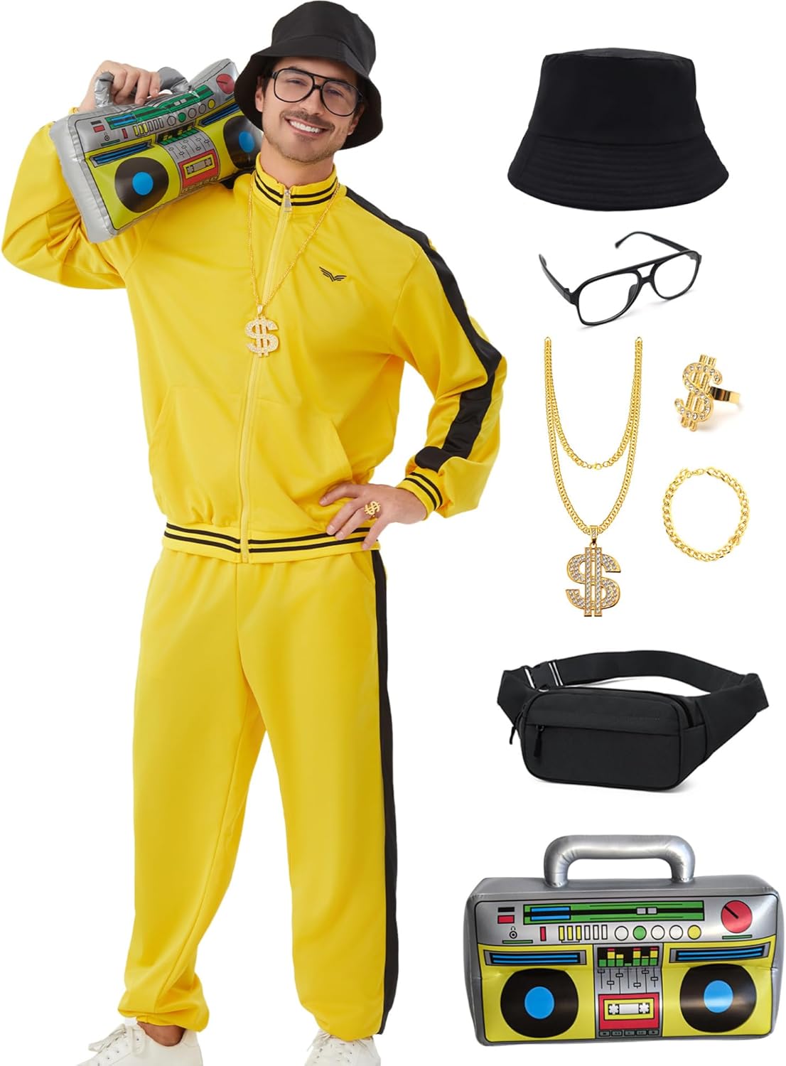 80s Tracksuit for Men Retro Windbreaker Outfit with Accessories