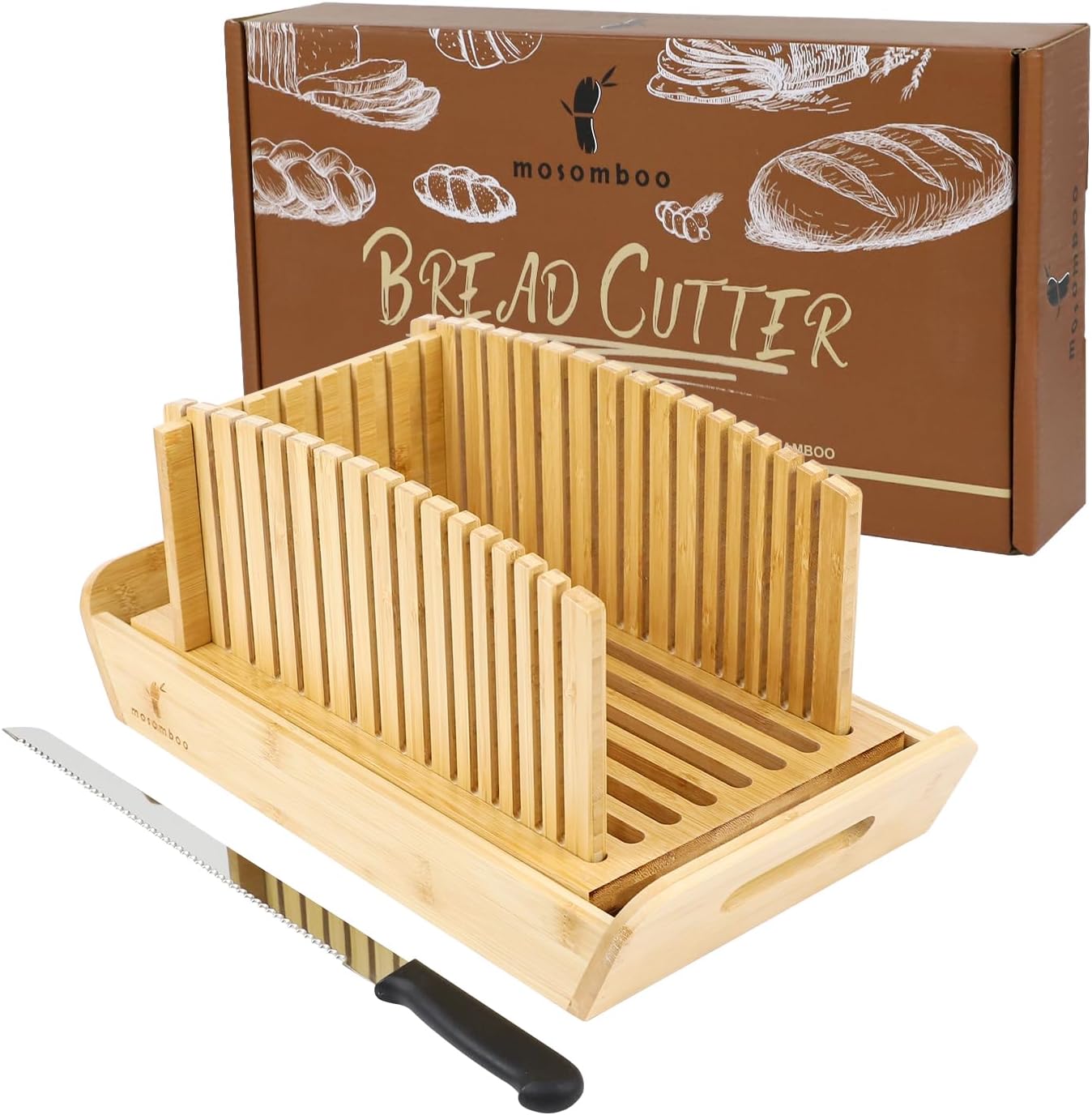 MOSOMBOO Bamboo Bread Slicer - Perfect Slices Every Time!