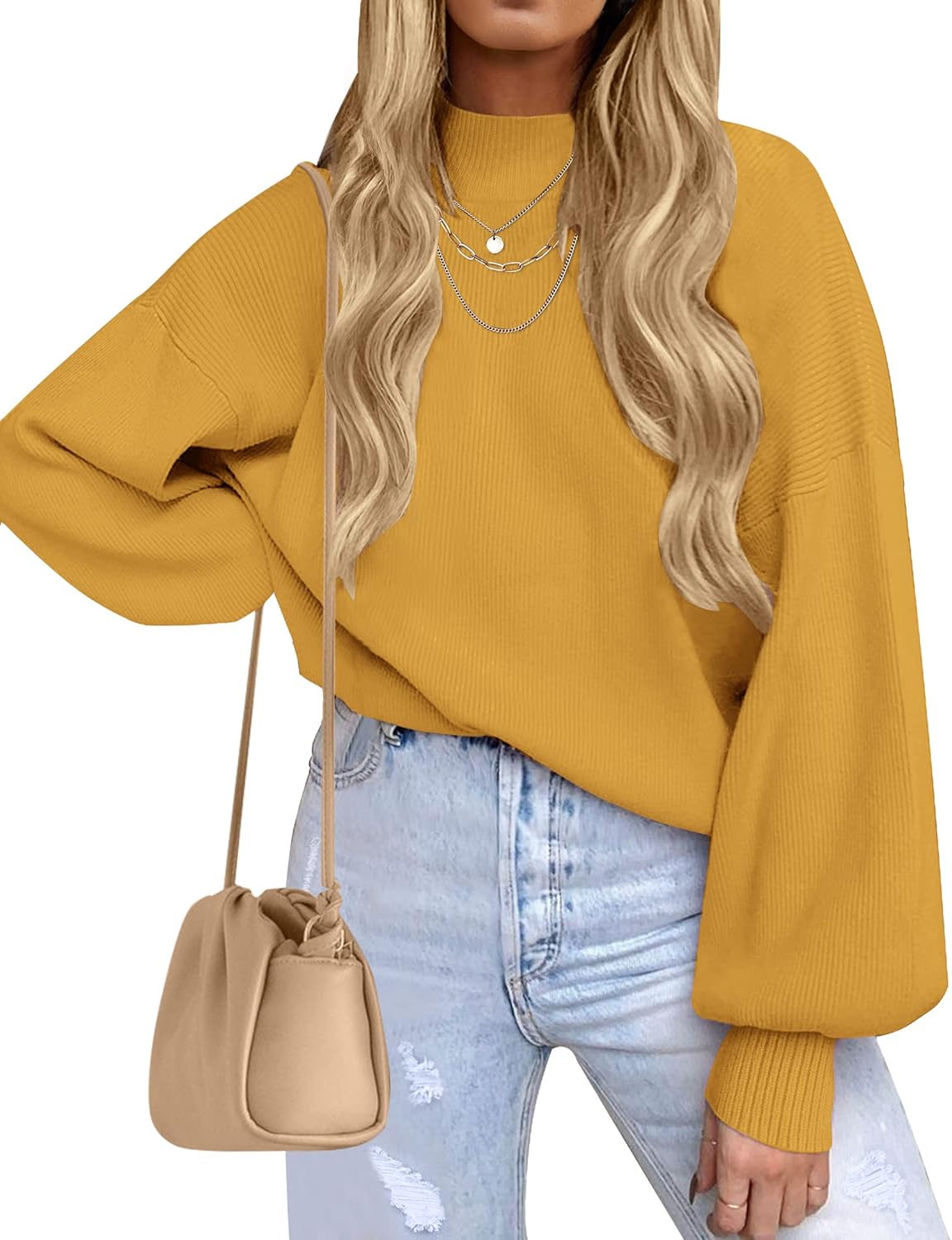 ZESICA Women's Casual Turtleneck Oversized Knit Pullover Sweater