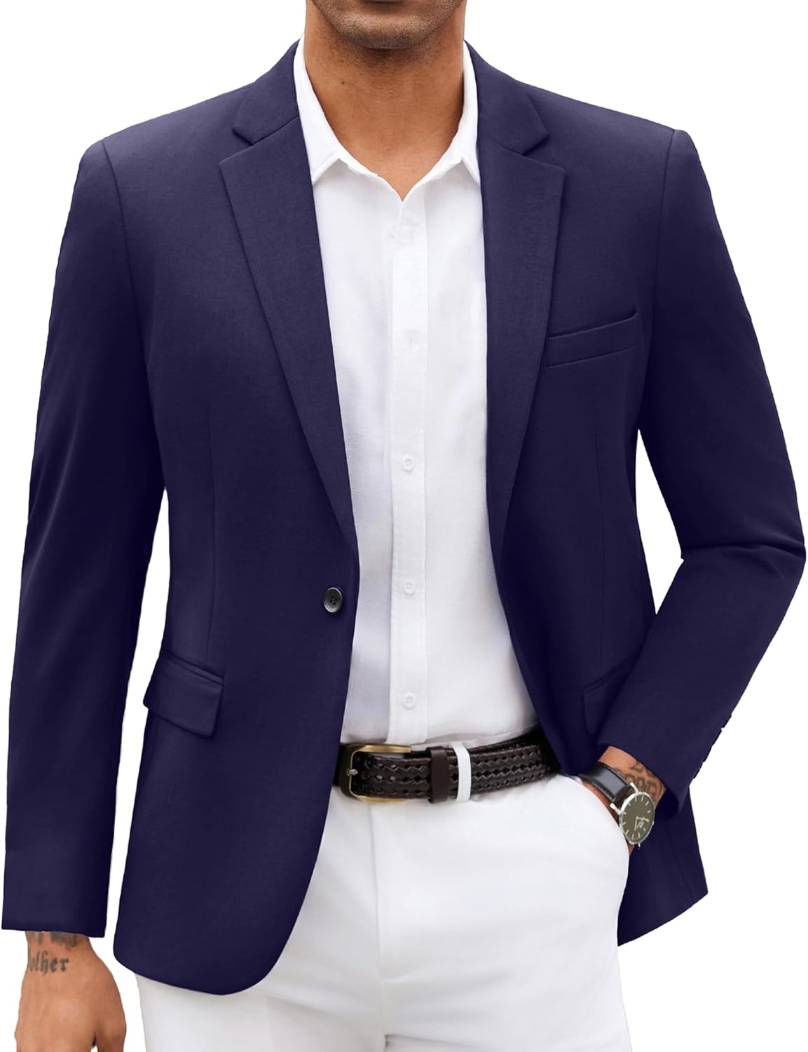 Stylish Mens Blazer Jacket One Button Casual Suit Coat