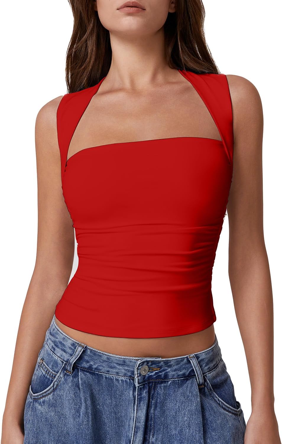 QINSEN Womens Square Neck Tank Tops for Summer Style