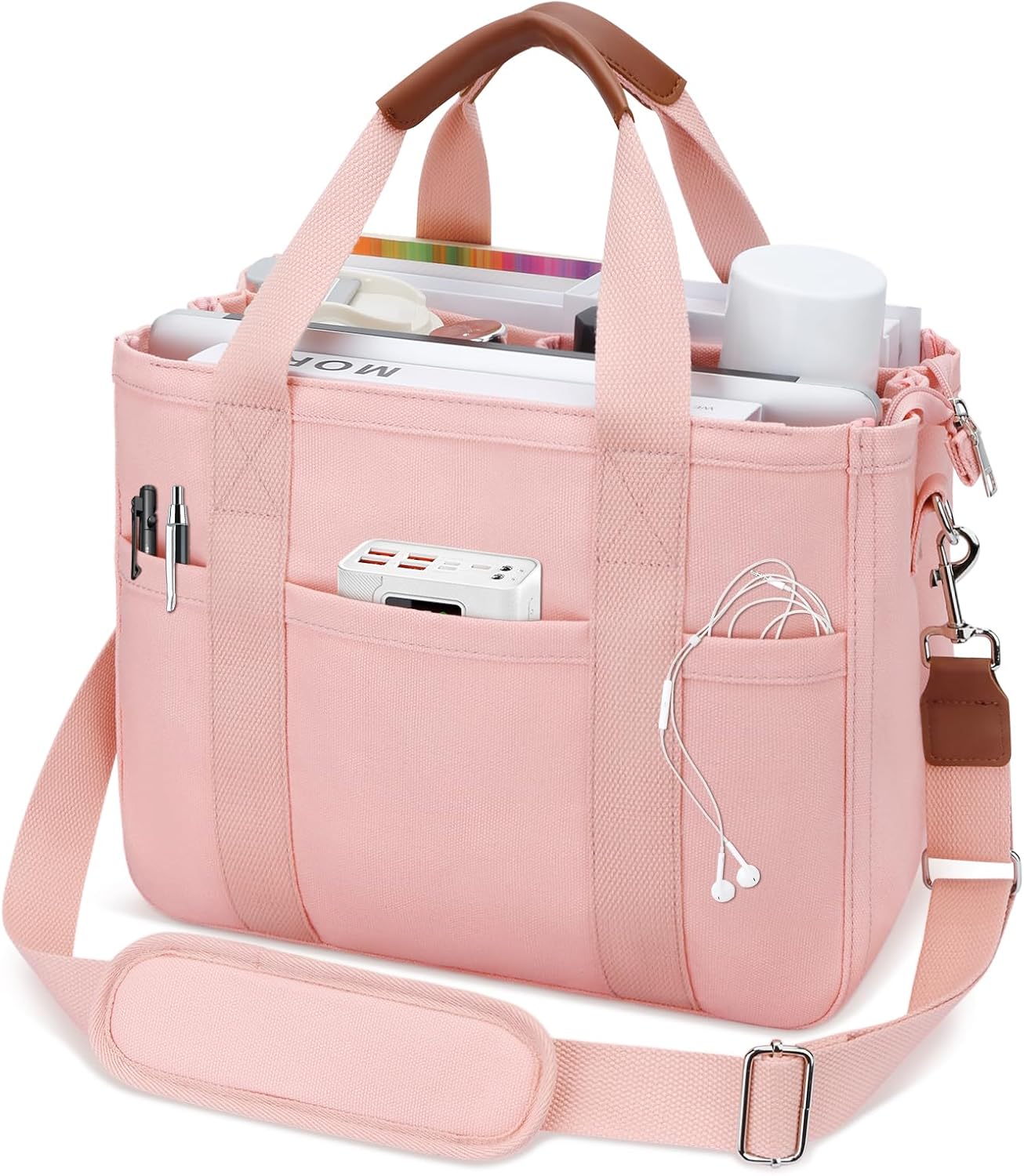 KKXIU Canvas Tote Bag for Women with Zipper and Compartments