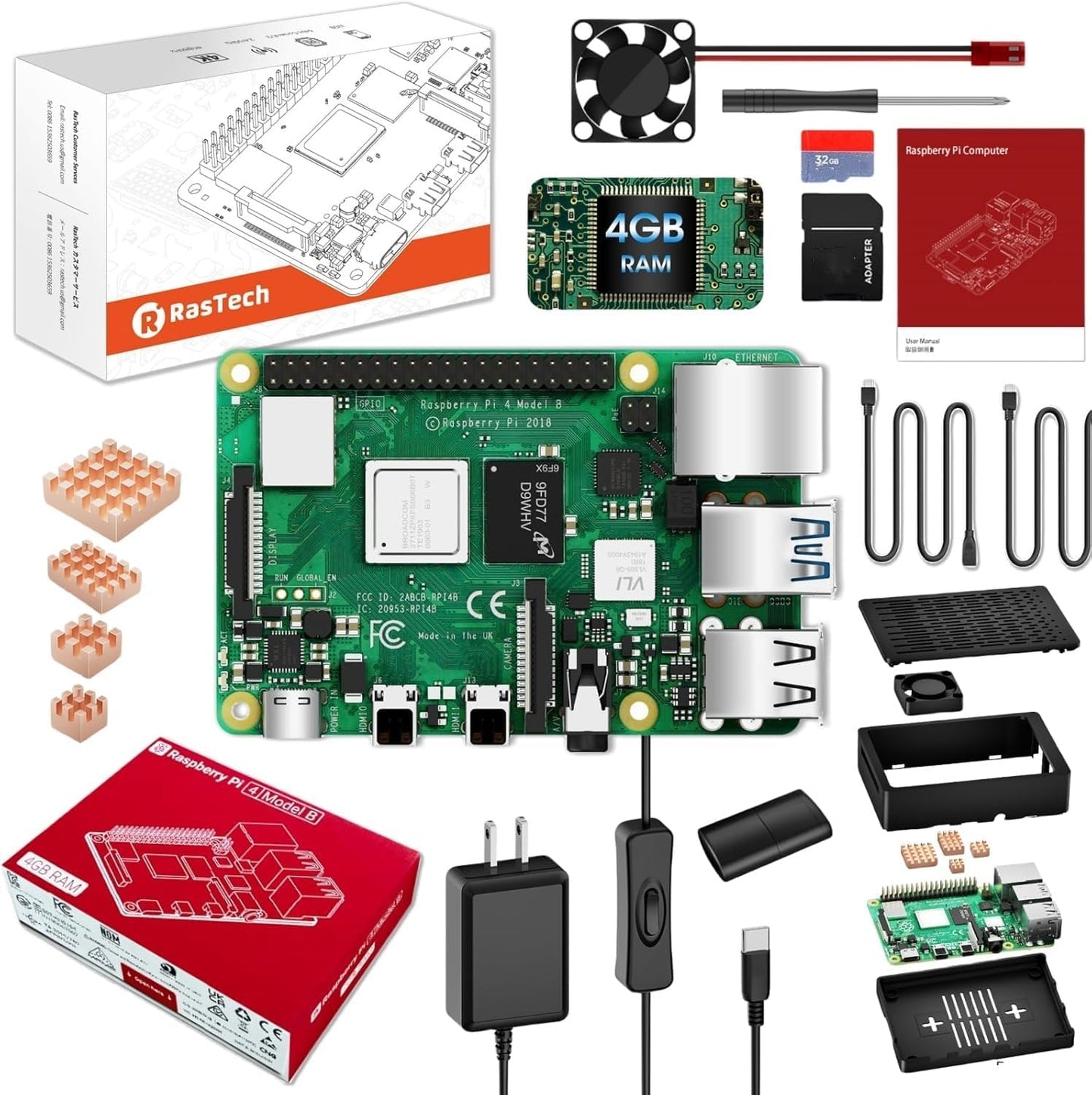 RasTech Raspberry Pi 4 Starter Kit with 4GB Board and Accessories