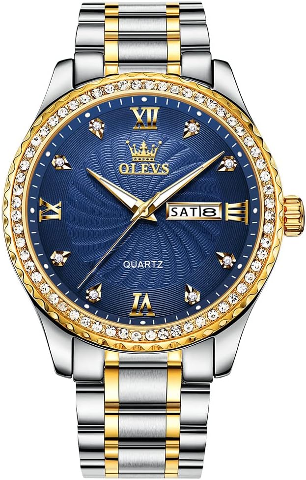 Men's Casual Stainless Steel Watch with Diamond Dial and Date