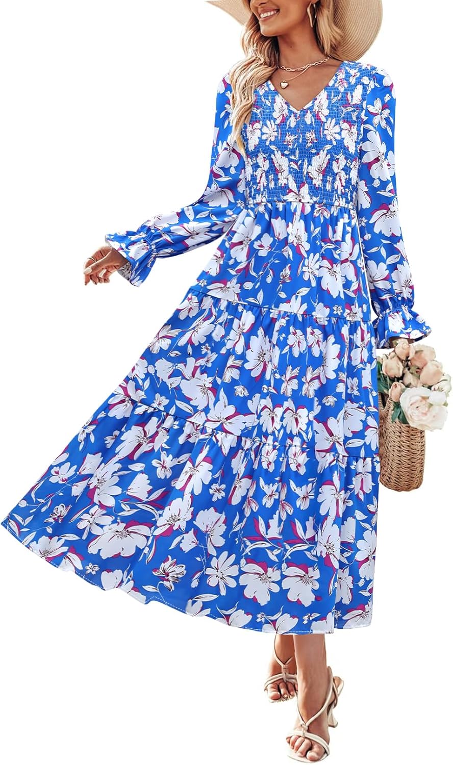 ZESICA Fall Wedding Guest Dresses for Women Long Sleeve Floral