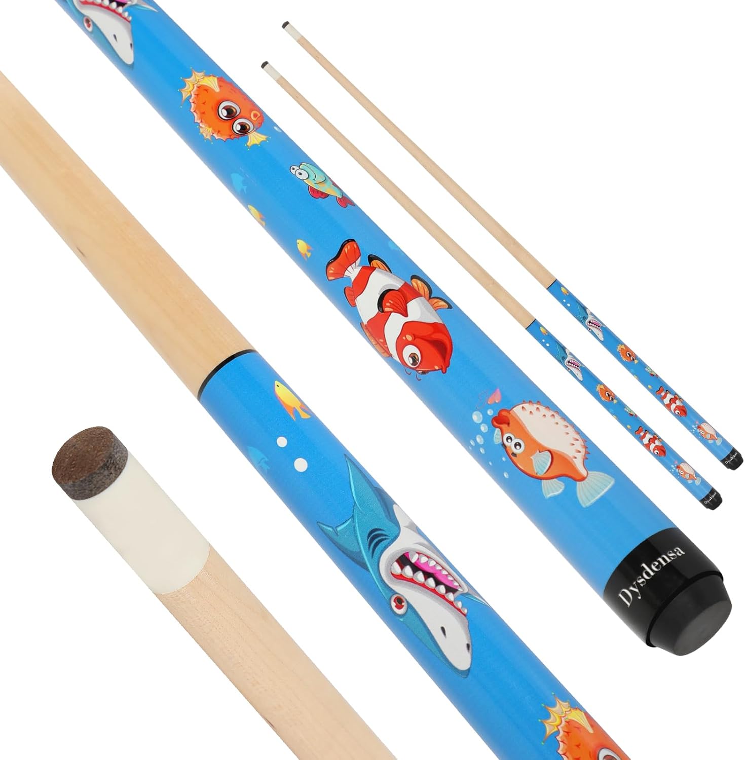 Kids Short Pool Cue Set of 2 with Fun Designs for Young Players
