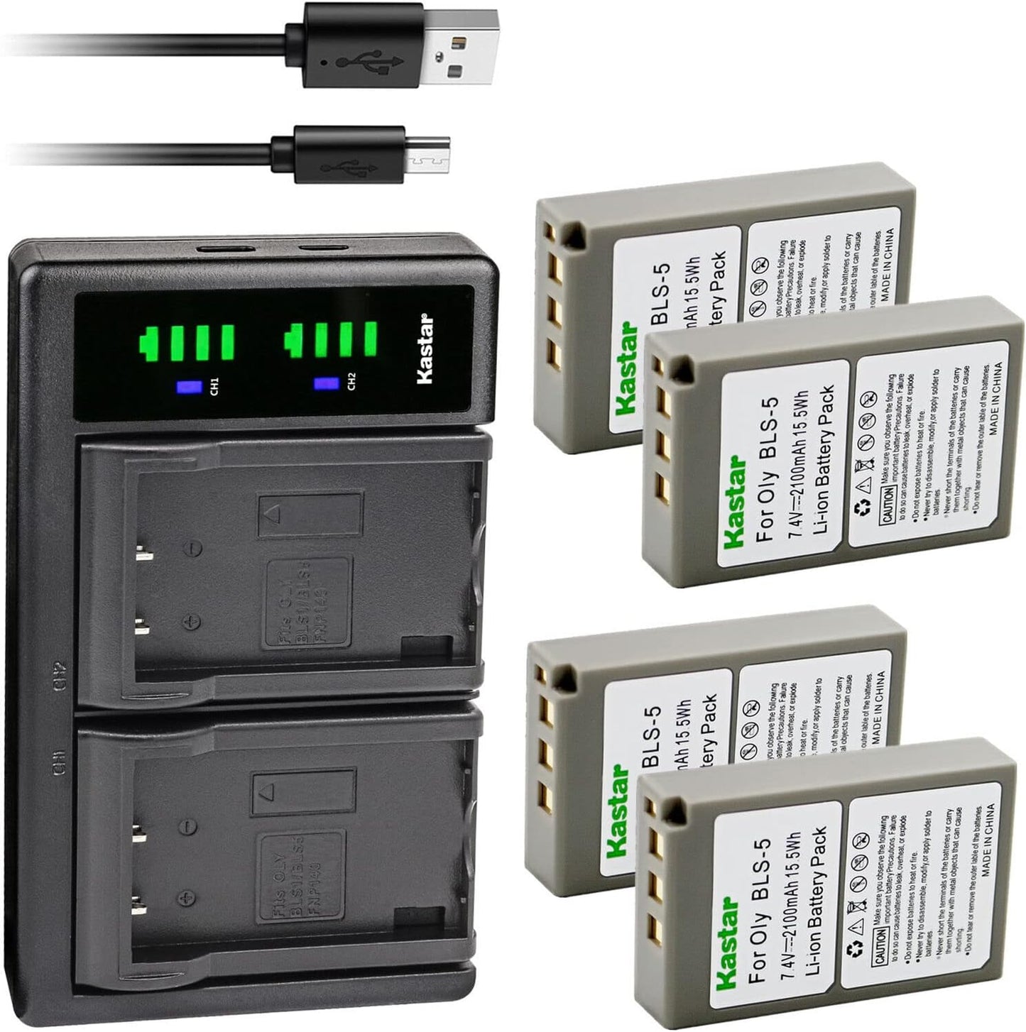 Kastar BLS-5 Battery and LTD2 USB Charger for Olympus Cameras