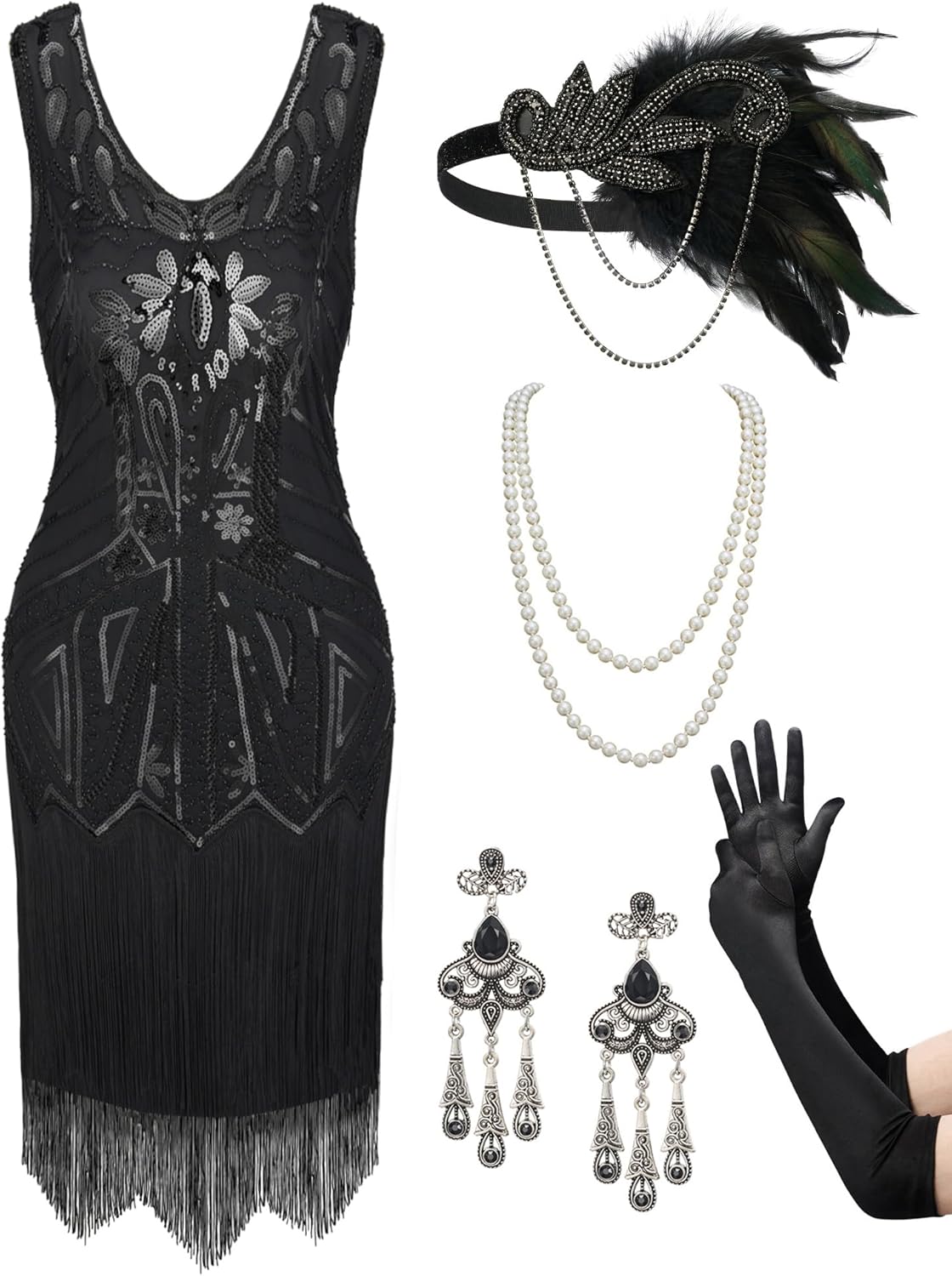 SWEETV Women's Vintage Flapper Dress for 1920s Themed Parties