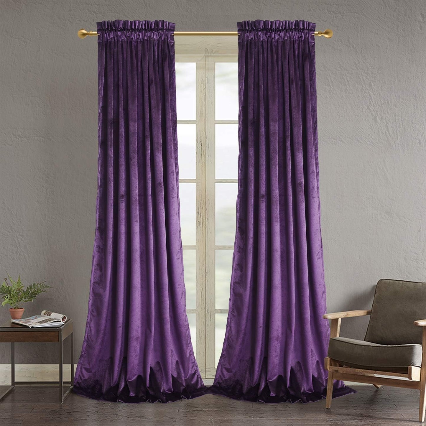 Roslynwood Purple Velvet Curtains for Living Room - Elegant Drapes