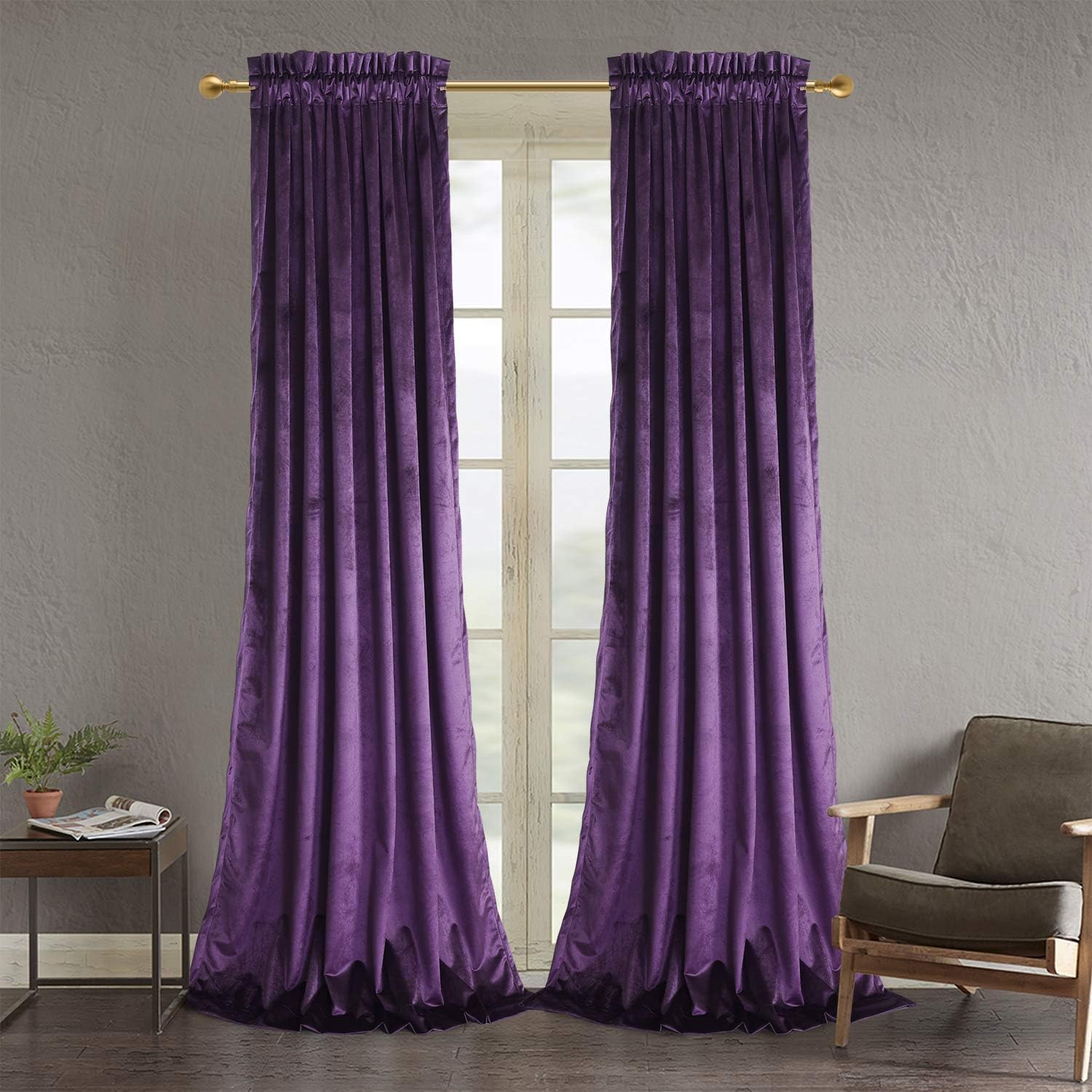 Roslynwood Purple Velvet Curtains for Living Room - Elegant Drapes