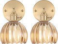 Vintage Wall Sconces Set of 2 with Amber Tulip Glass - Adjustable