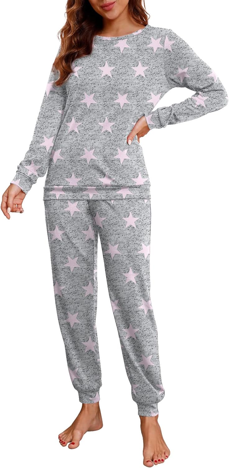 PrinStory Womens Pajama Set Long Sleeve Sleepwear with Pockets