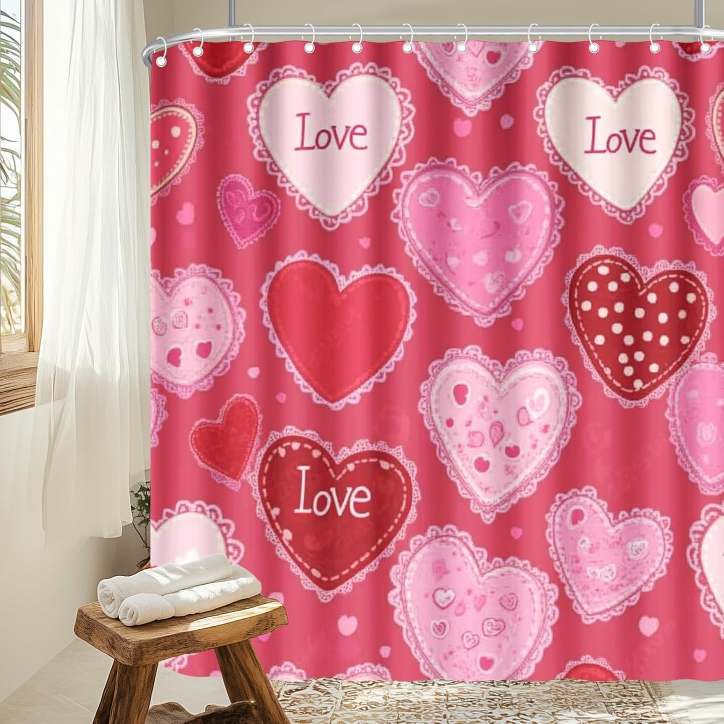 Romantic Hearts Shower Curtain Set
